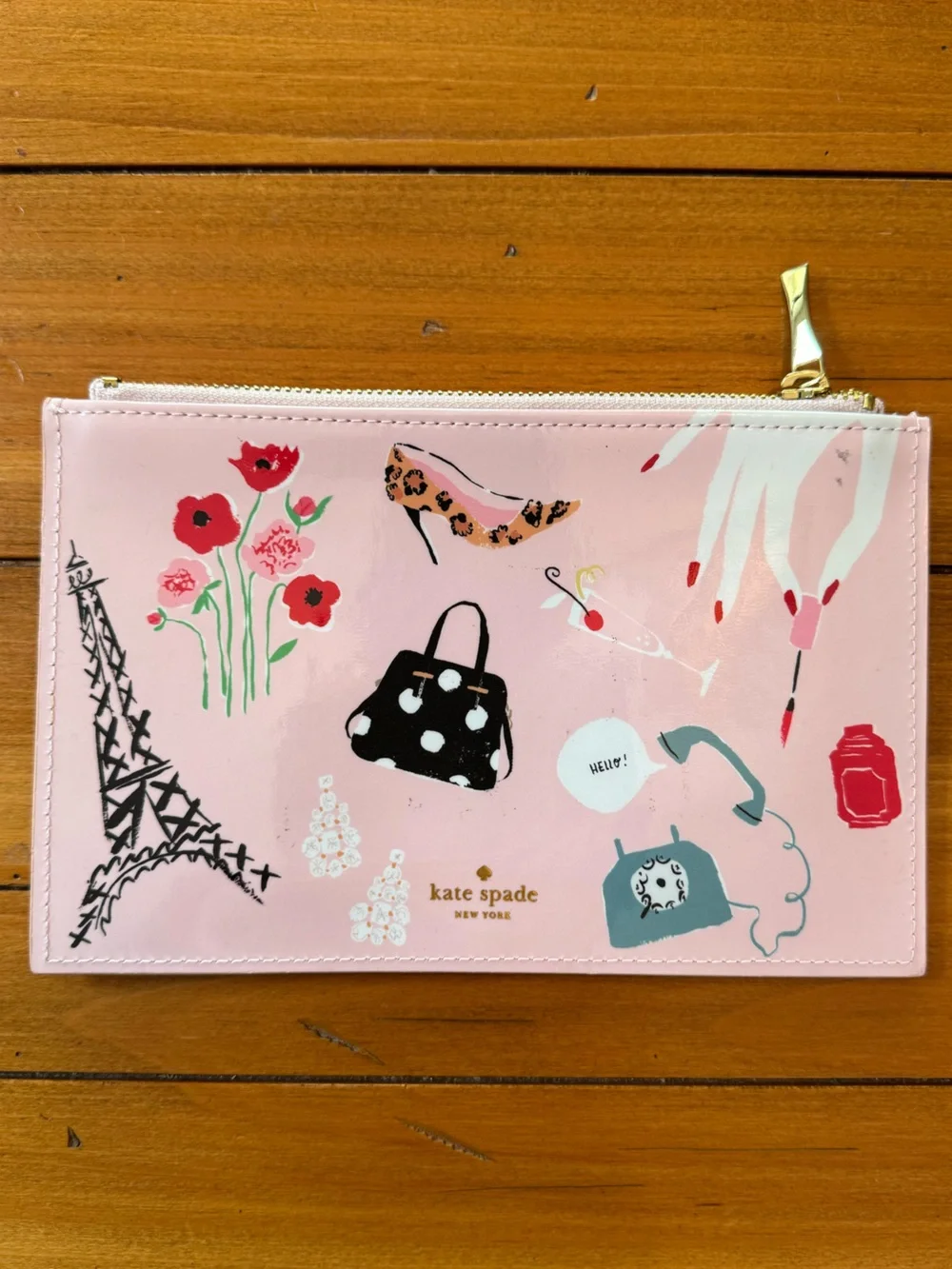 NWOT Kate Spade NWOT Pink Paris Chic Eiffel Tower Pencil Pouch/Cosmetic Case
